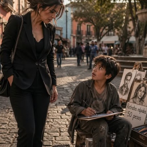 A vezérigazgató évekig depresszióban szenvedett, miután férje elmondta neki, hogy a fia, akit nemrég szült, meghalt. Egészen addig, amíg egy napon, miközben egyedül sétált az utcán, meglátott egy árva fiút a járdán ülni, aki portrék rajzolásával kereste a kenyerét – egy fiút, akinek a szemei ​​ugyanolyanok voltak, mint annak a babának, akit csak néhány percig tudott a szülőszobában tartani. De ami igazán megbénította, az nem csak ez a tekintet volt… hanem a fiú tarkóján lévő apró, világosbarna anyajegy – ugyanaz a jel, amelyet remegő kezével megcsókolt az utolsó pillanatban, mielőtt egy nővér elvitte. És közvetlenül ezután a hatalmas vezérigazgató tett valamit, ami megrázta az egész várost.