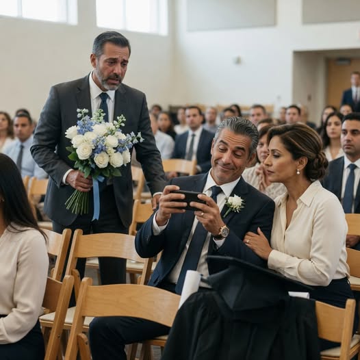 A feleségem a lányom diplomaosztóján egészen hátra küldött, hogy előre ültesse azt az apát, aki soha semmit nem fizetett… Aznap este átnéztem a papírjaimat, és megértettem, hogyan fogom megfizettetni velük a megaláztatást.