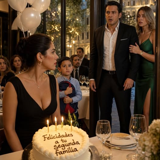 💍 A férjem azt mondta, a faluba megy, hogy ápolja a beteg édesanyját. De még azon az éjszakán megláttam őt egy méregdrága partin Guadalajarában, egy másik nőt ölelve. A nő az én jegygyűrűmet viselte — ugyanazt, amelyet két évvel korábban „elveszítettem”. Nem kiabáltam. Másnap estére asztalt foglaltam ugyanabba az étterembe. És amikor belépett vele, a tortán már ez állt: „Gratulálok a második családodhoz.” 🎂